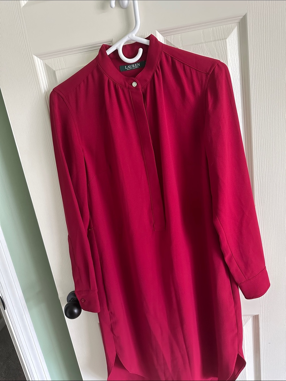 Lauren by Ralph Lauren Red Long Sleeve Crepe Tunic Dress